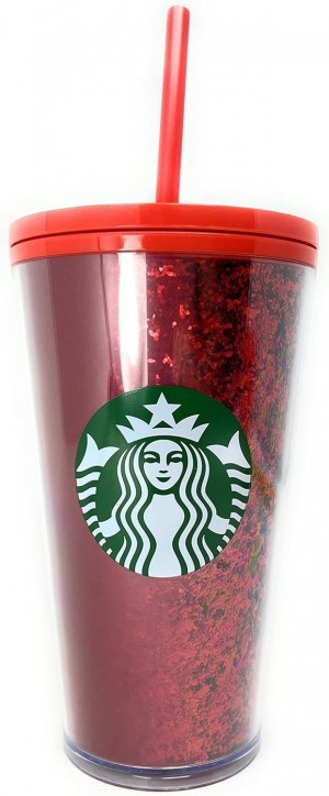 Starbucks 16 Oz Holiday Red Glitter And Red Two Tone Fade Insulated Tumbler With Straw Rojos | 12986-JKPI