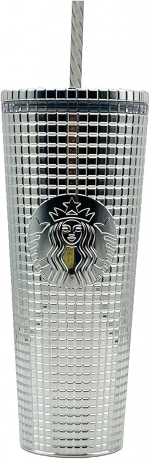 Starbucks 2023 Holiday Silver Chrome Grid Tumbler 24oz Venti Size Plateados | 23901-VUCO