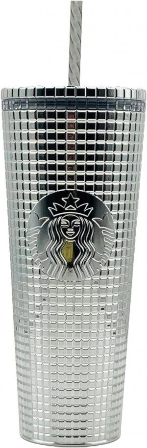 Starbucks 2023 Holiday Silver Chrome Grid Tumbler 24oz Venti Size Plateados | 57469-STQB