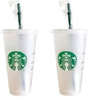 Starbucks 2 Pack Bundle - Reusable Frosted 24 Oz Cold Cups With Lid And Green Straw W/Stopper Verdes | 49073-JRWC