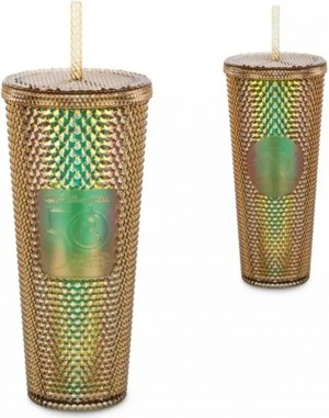 Starbucks Magic Kingdom 50th Anniversary Gold 24oz Studded Cold Cup Tumbler With Straw, 400950668991 Dorados | 62793-LZFC