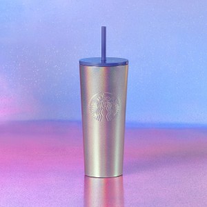 Starbucks Purple Iridescent Glitter Stainless Steel Cold Cup 16oz Morados Grises | 80145-GNCO