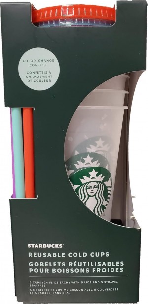 Starbucks Summer 2021 Color Changing Confetti Reusable Cold Cups Summer 24 Oz, Set Of 5 Multicolor | 41068-BAUD