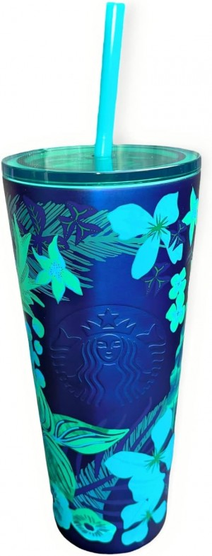Starbucks Summer 2022 Us Release 24 Oz Navy Floral Stainless Steel! Azul Marino Grises | 23857-NHBU